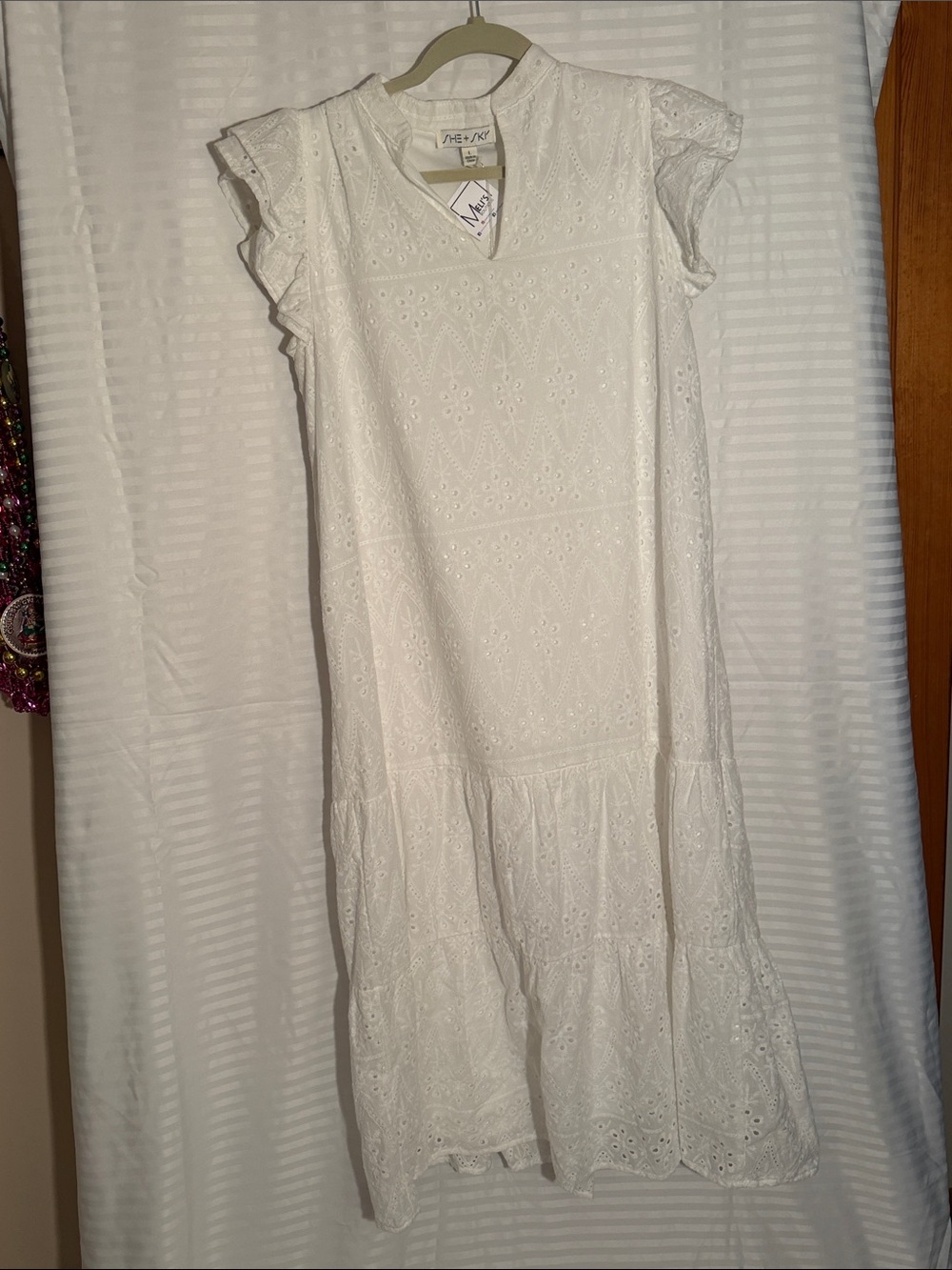 She + Sky White Embroidered Eyelet Dress